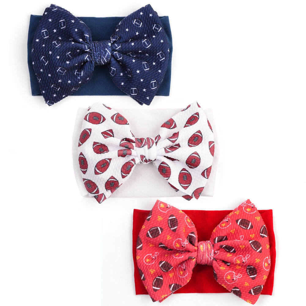 Kexinstar football baby bow headband red, secure fit for active play and photo moments.