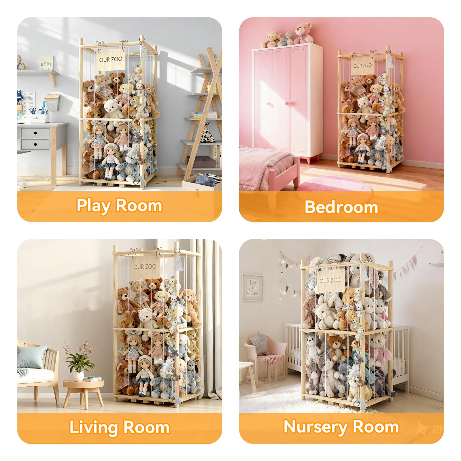 Keyixize plush toy organizer with 90 cm hanging rope in use