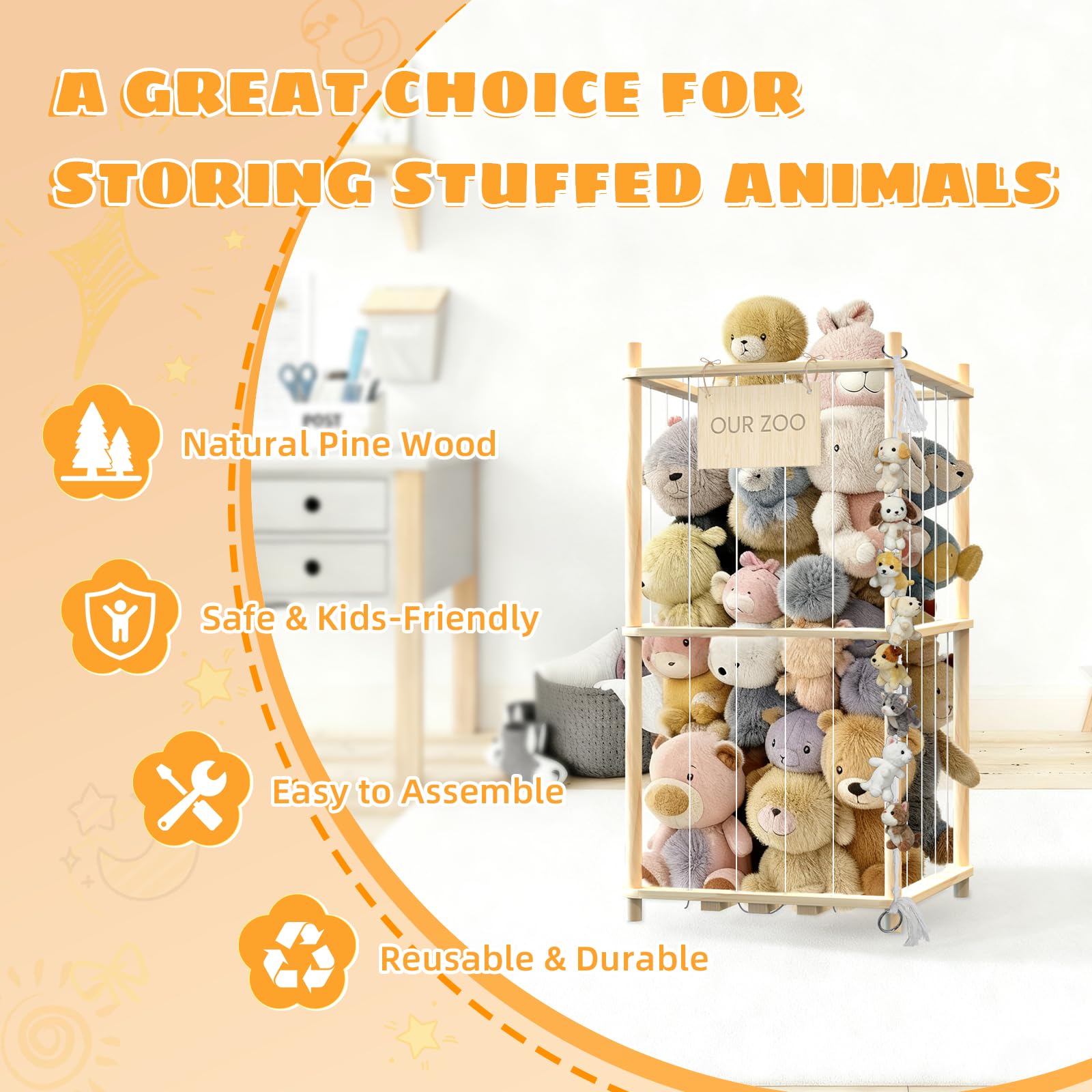 Keyixize plush toy organizer two-tier design highlights lower and upper shelves
