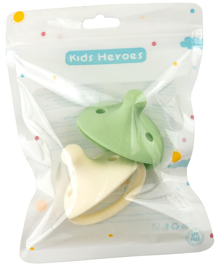 KH Kids Heroes pacifier with vent holes for improved airflow and skin comfort.