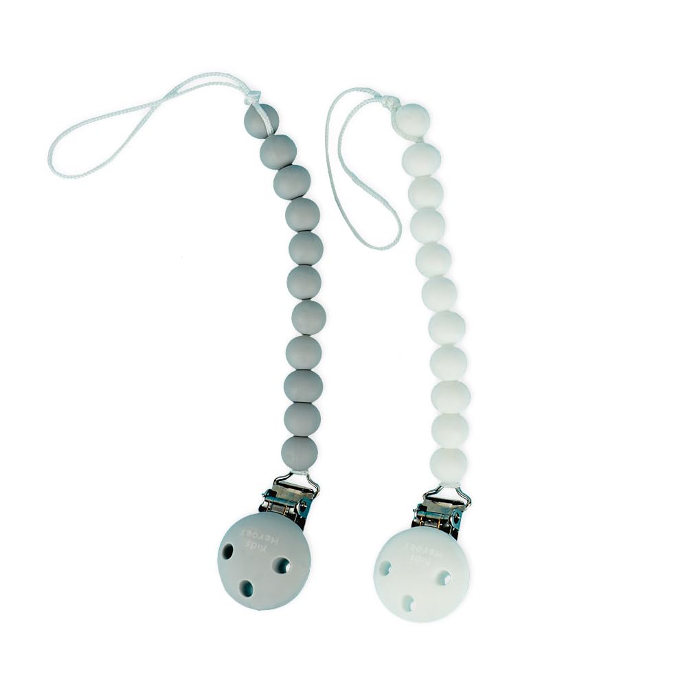 KH Kids Heroes one-piece design pacifier clip shown with pacifier.
