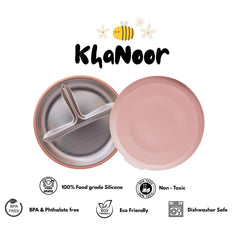 KhaNoor baby plate with strong suction base stays put on smooth surfaces.