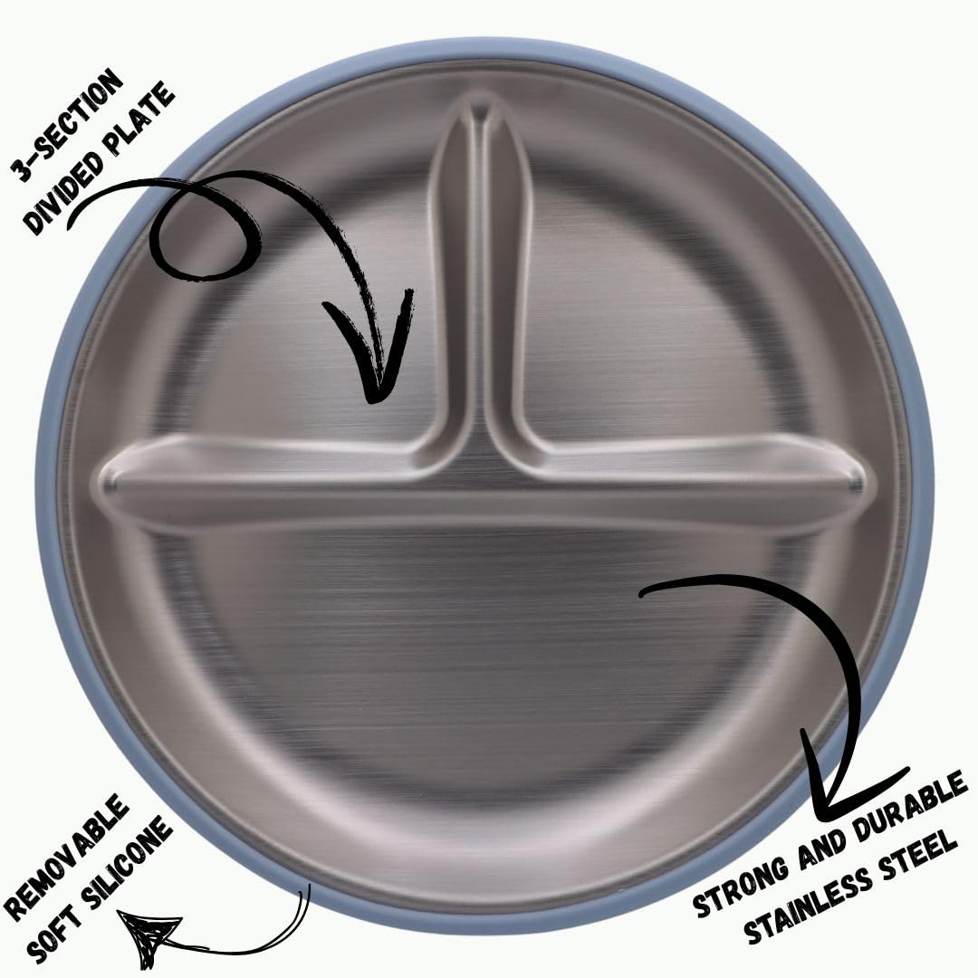 KhaNoor suction plate divided sections keep foods neatly separated for BLW.