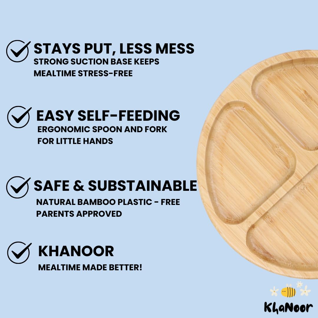 Khanoor bamboo toddler bowl with suction base keeps meals steady.