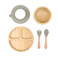 Khanoor bamboo toddler plate with suction base for mess-free meals.