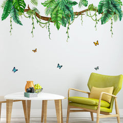 KHayRovies tropical palm leaf wall sticker enhances living room ambiance.