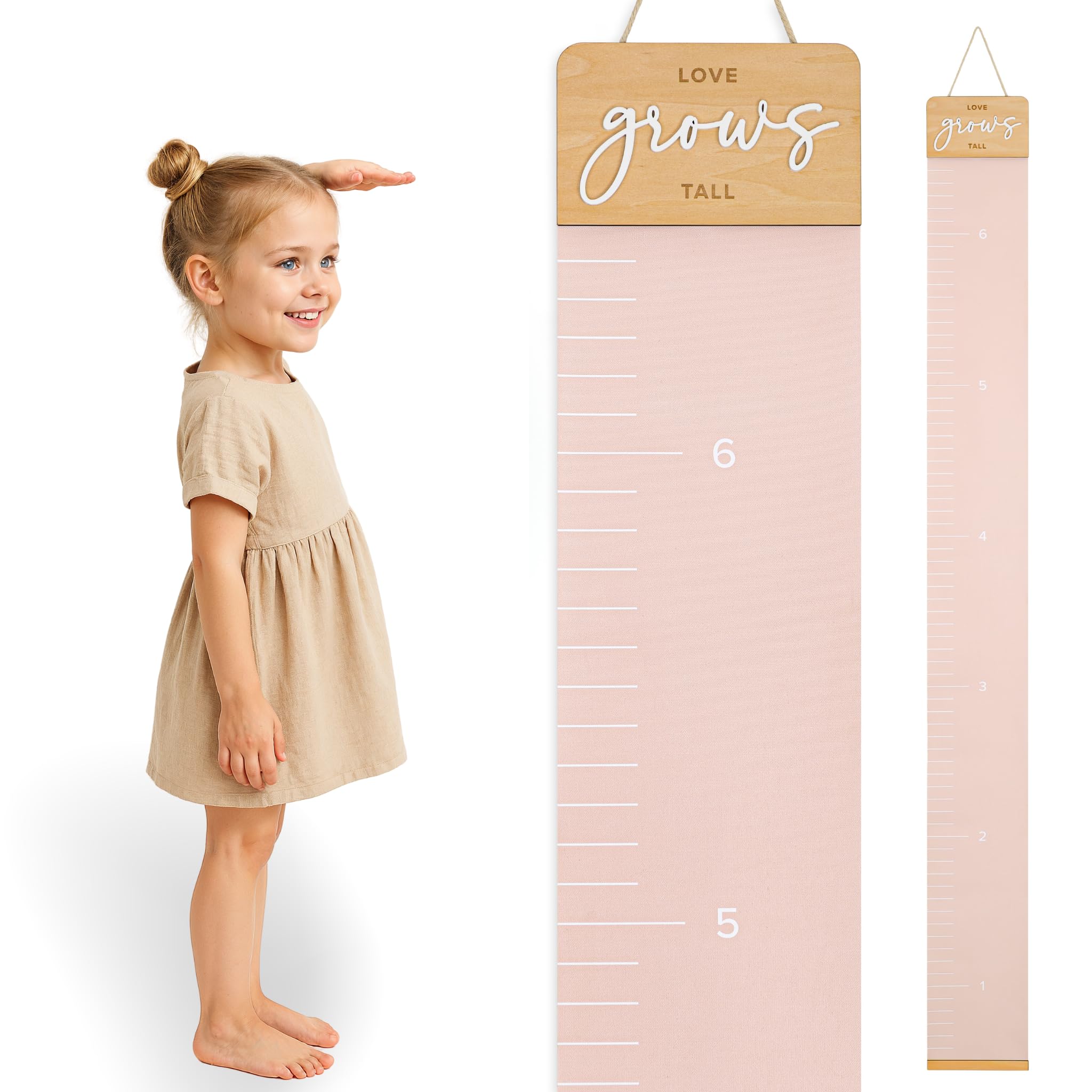 KIBAGA growth chart wall-mount in a nursery showing milestones with a timeless keepsake vibe.