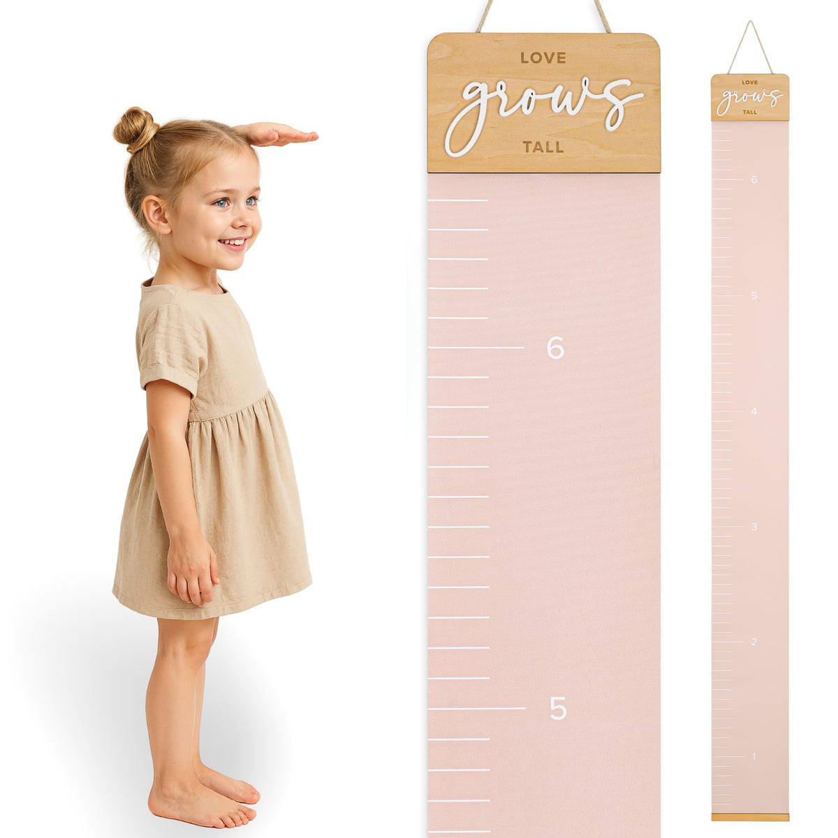 KIBAGA growth chart wall-mount in a nursery showing milestones with a timeless keepsake vibe.
