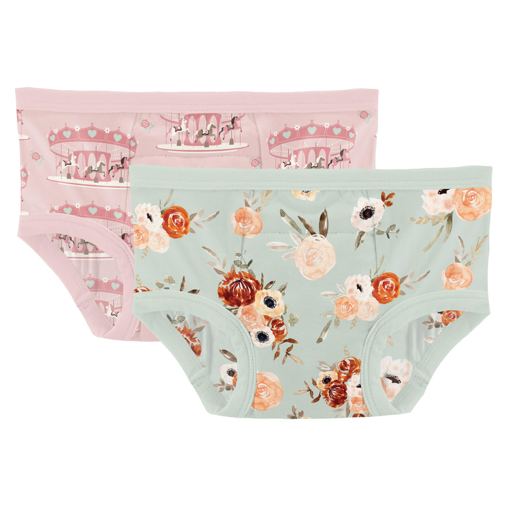 KicKee Training Pants set in Baby Rose Fair Carousel, soft and absorbent for potty training.