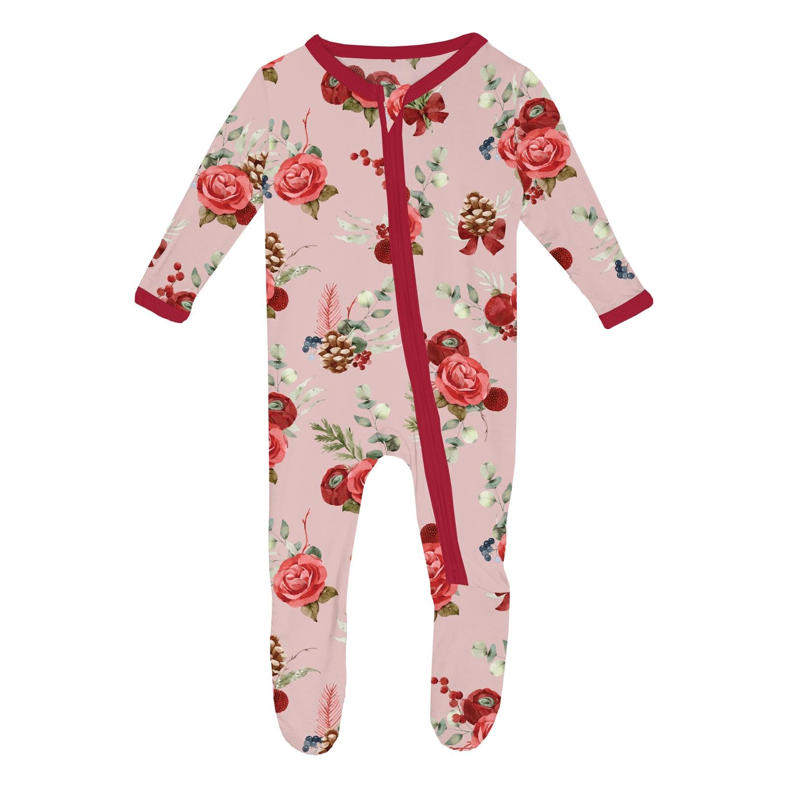 KicKee Pants Festive Footie Pajamas with front zipper for easy changes.
