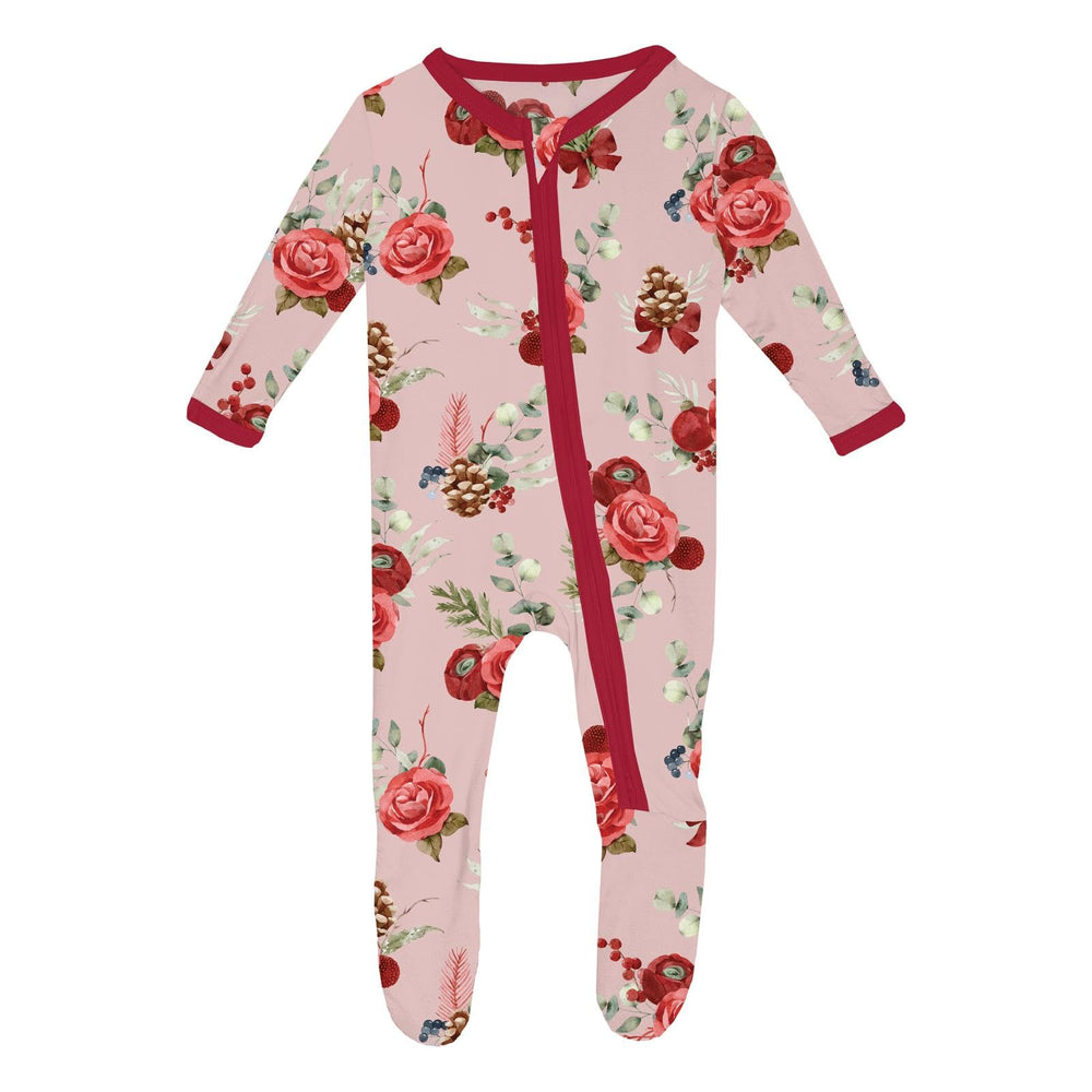 KicKee Pants Festive Footie Pajamas with front zipper for easy changes.
