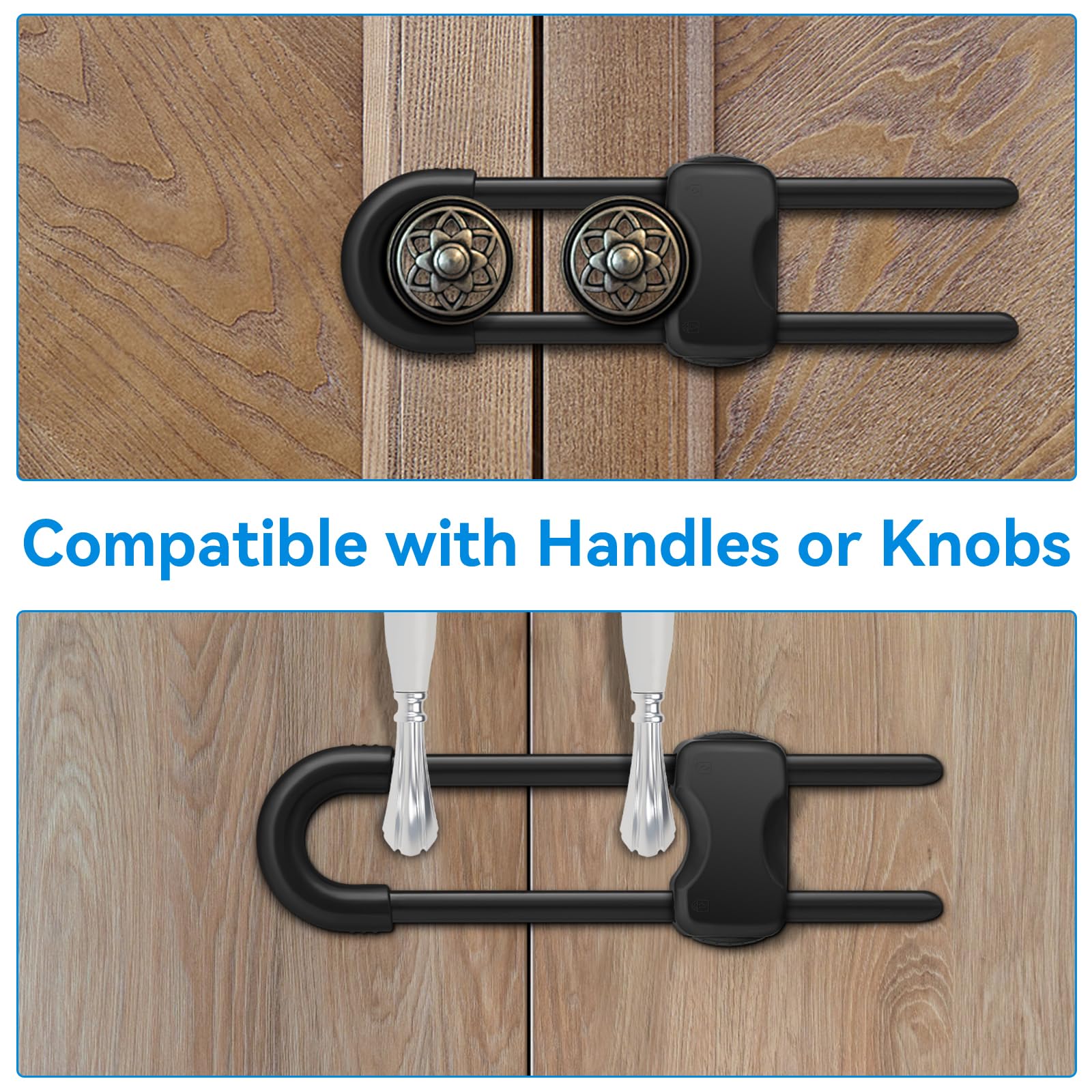 Kickic black cabinet locks complement modern kitchens.