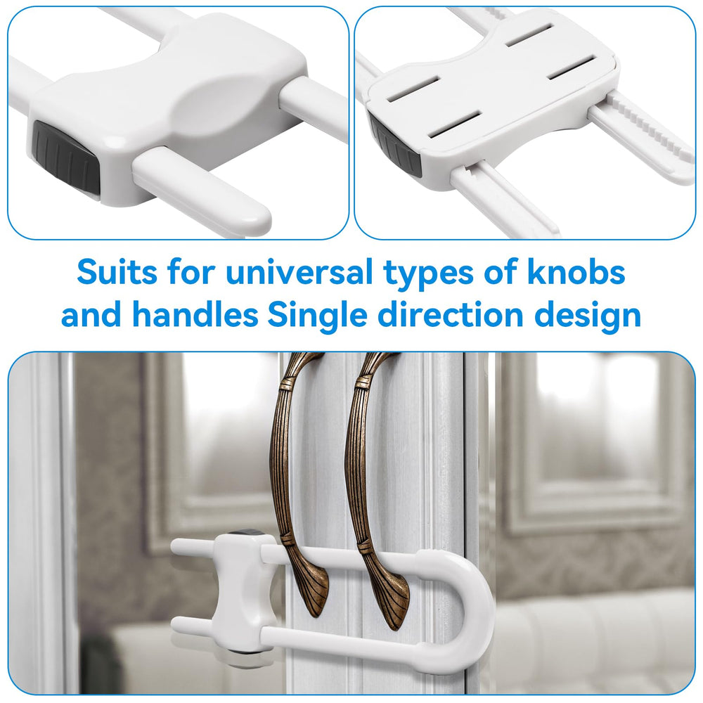 Kickic white cabinet locks presented as a six-pack for drawers and doors.