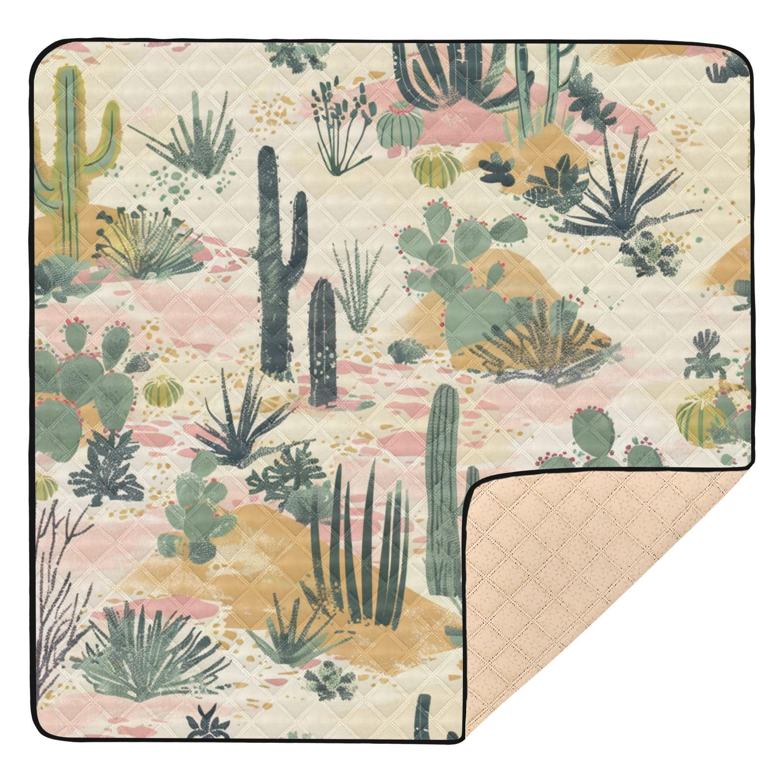 KICPOAY baby play mat with tropical cactus design for safe, spacious tummy time.