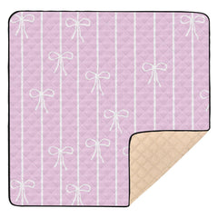 KICPOAY baby play mat pink bows and stripes, roomy 50x50 for safe crawling.