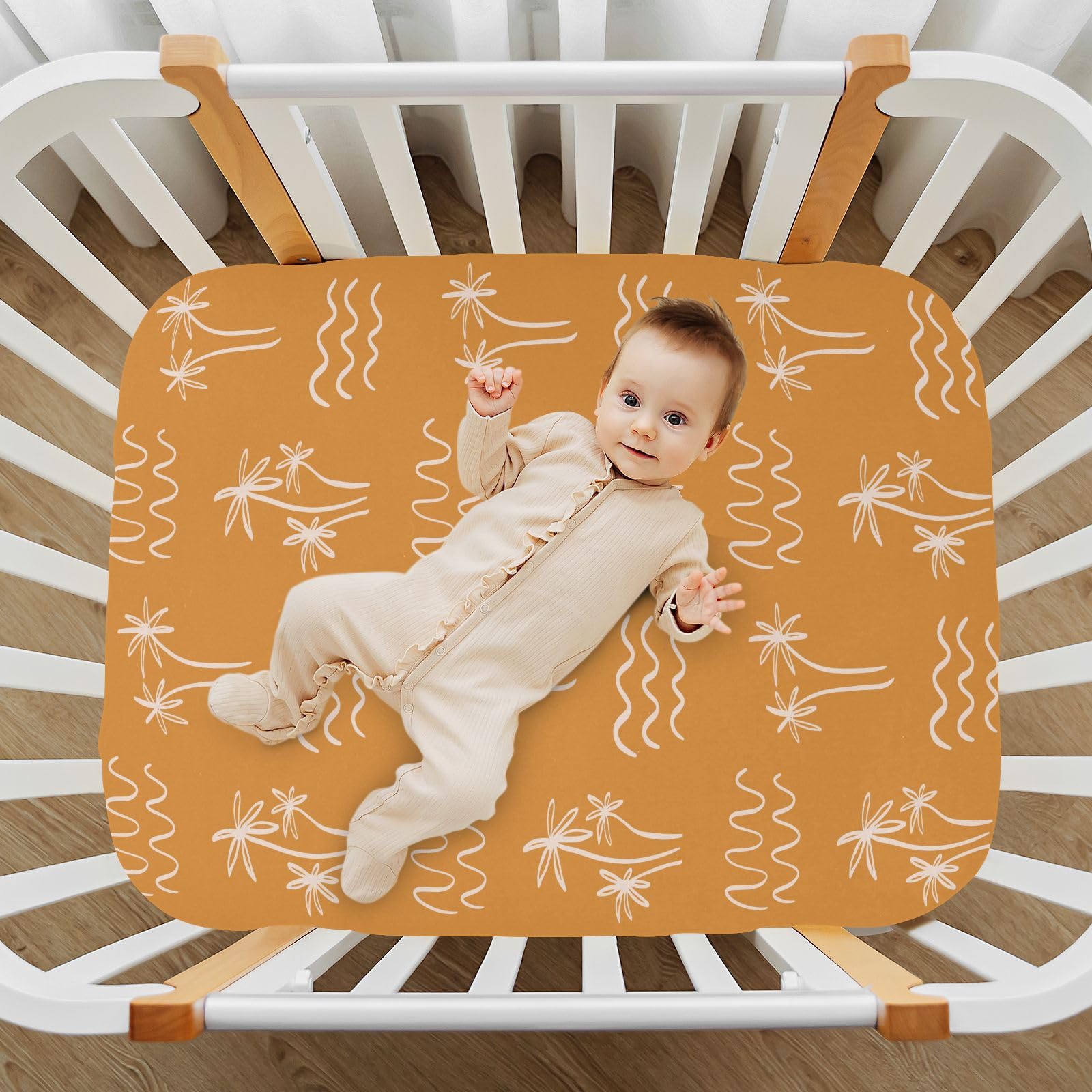 KICPOAY boho orange playard sheet adds gentle style and comfort