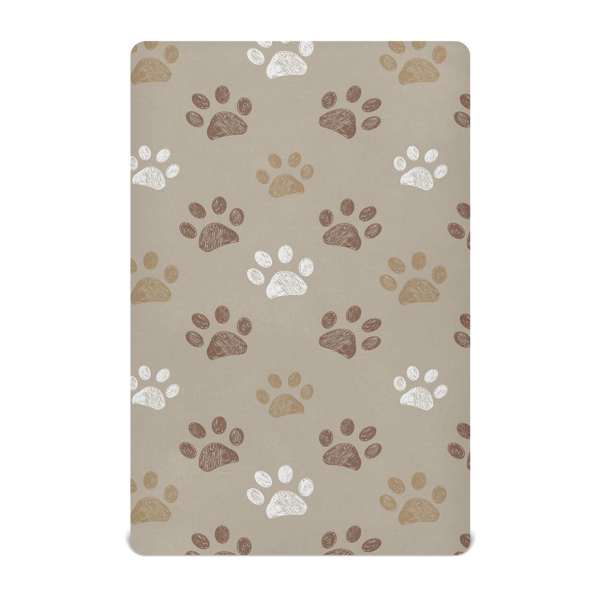 KICPOAY brown dog paws crib sheet close-up showing soft stretch fabric for baby comfort.