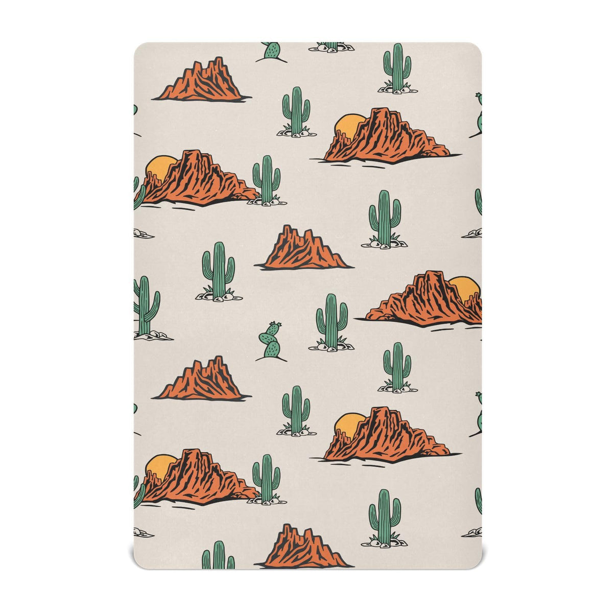 KICPOAY cactus cowboy crib sheet on a standard crib, soft and breathable fabric.