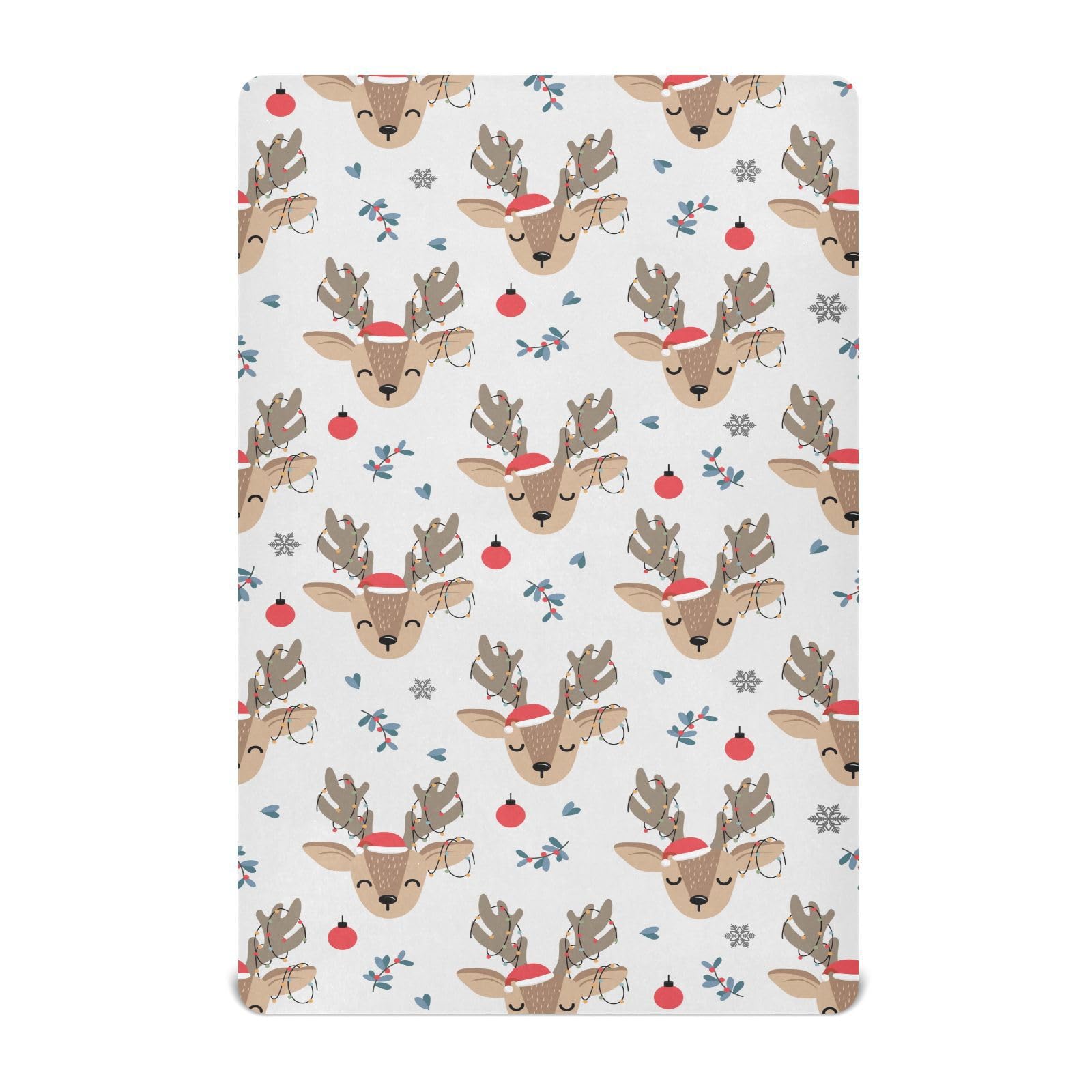 KICPOAY Christmas Reindeer crib sheet fits 39x27 playard for cozy nights.