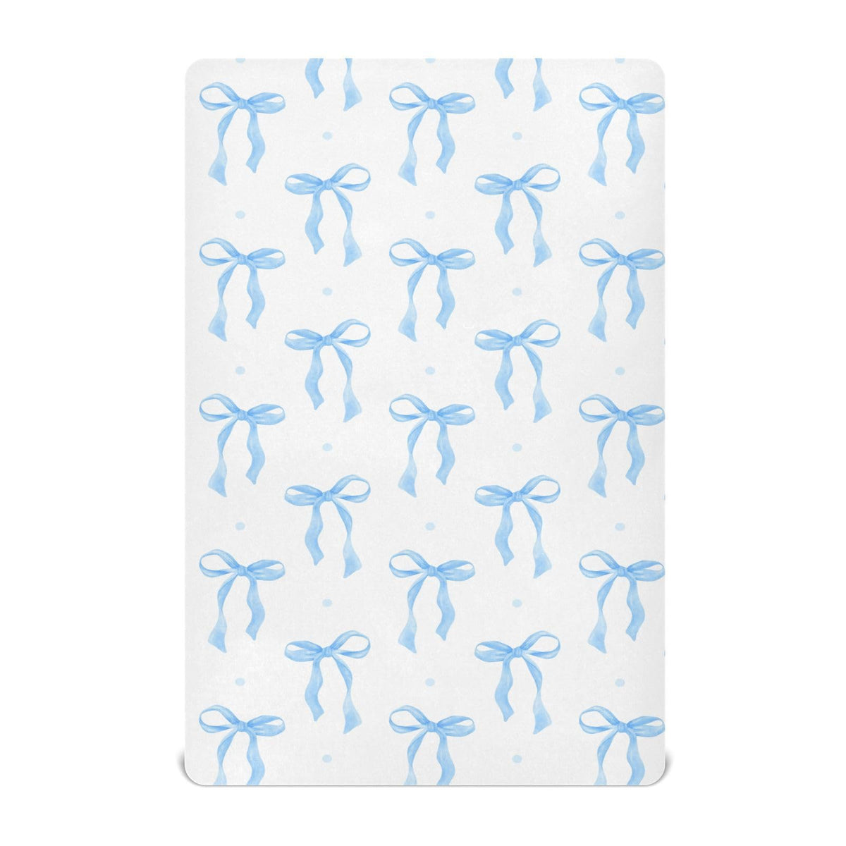 KICPOAY Coquette Blue Bow Watercolor playard sheet close-up, showcasing soft stretch fabric for comfort.
