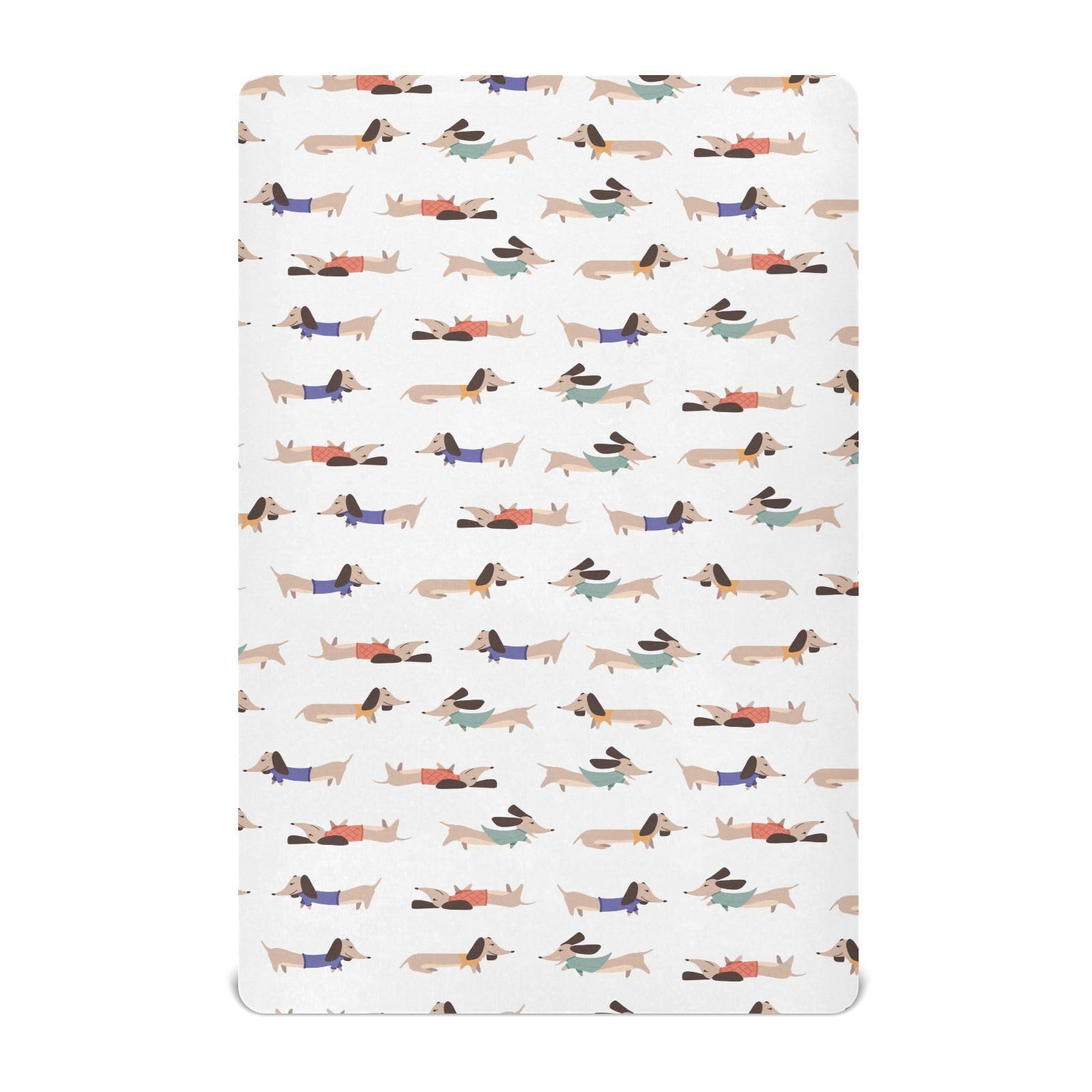 KICPOAY dachshund pattern fitted sheet for crib or playard, cozy sleep surface.