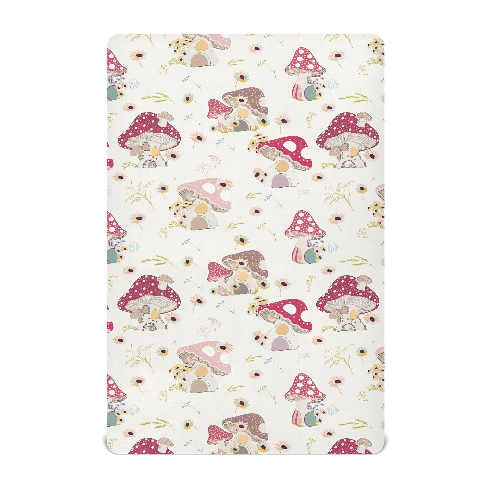 KICPOAY fitted crib sheet with mushroom-daisy pattern for a snug, comfy sleep surface