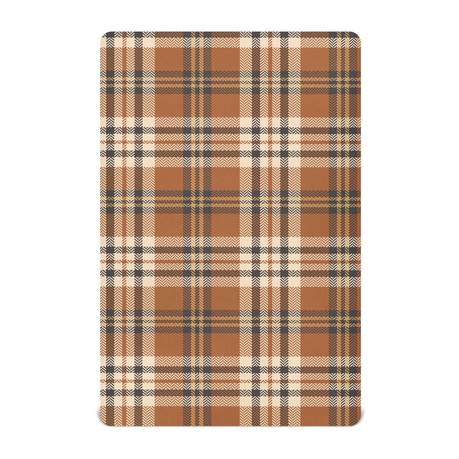 KICPOAY fitted crib sheets fall brown beige plaid pattern for secure fit and cozy comfort.