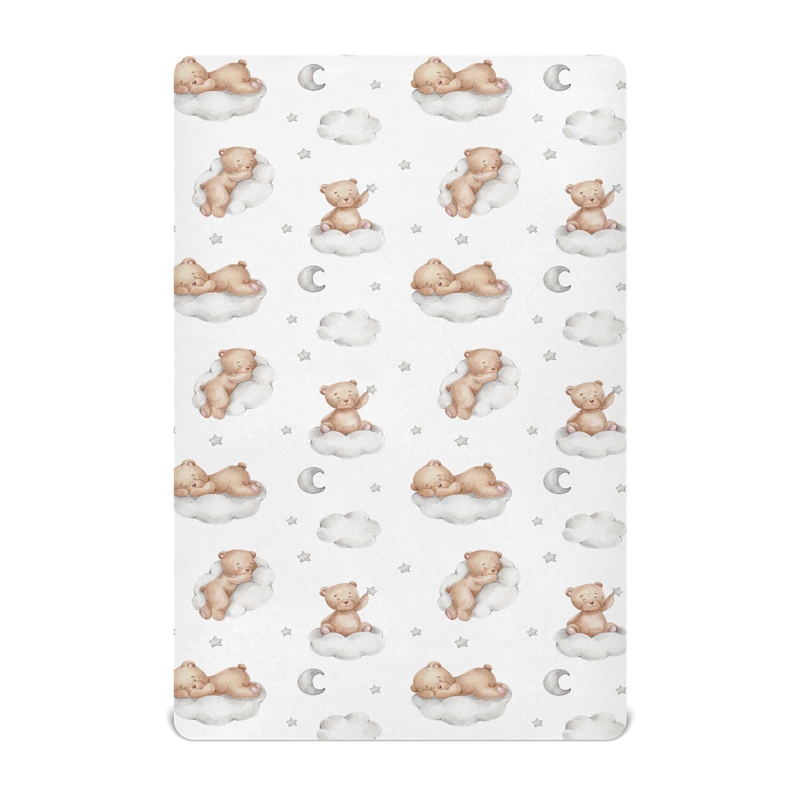 KICPOAY fitted crib sheets with white bears and clouds offer cozy nights.