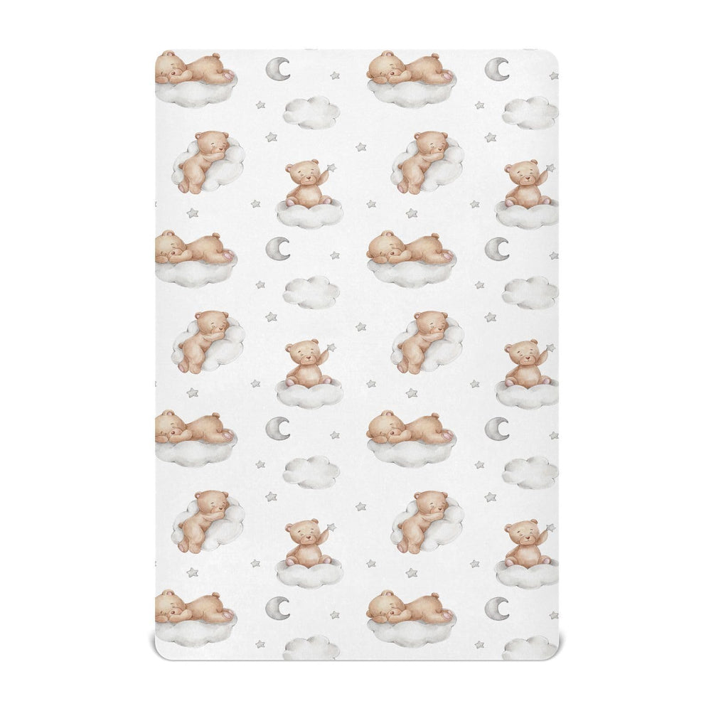 KICPOAY fitted crib sheets with white bears and clouds offer cozy nights.