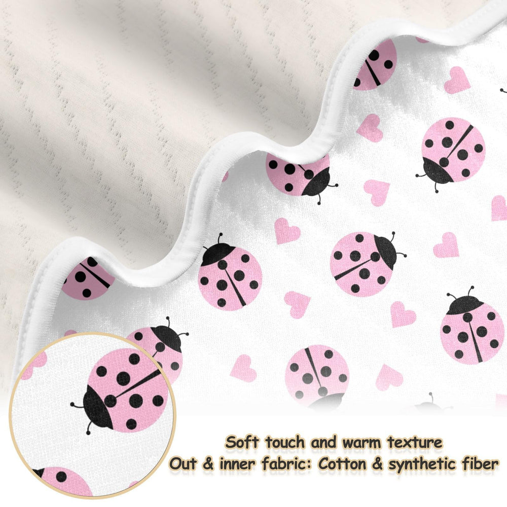 KICPOAY Ladybug Heart Pink Swaddle wrapped, secure and cozy for baby.