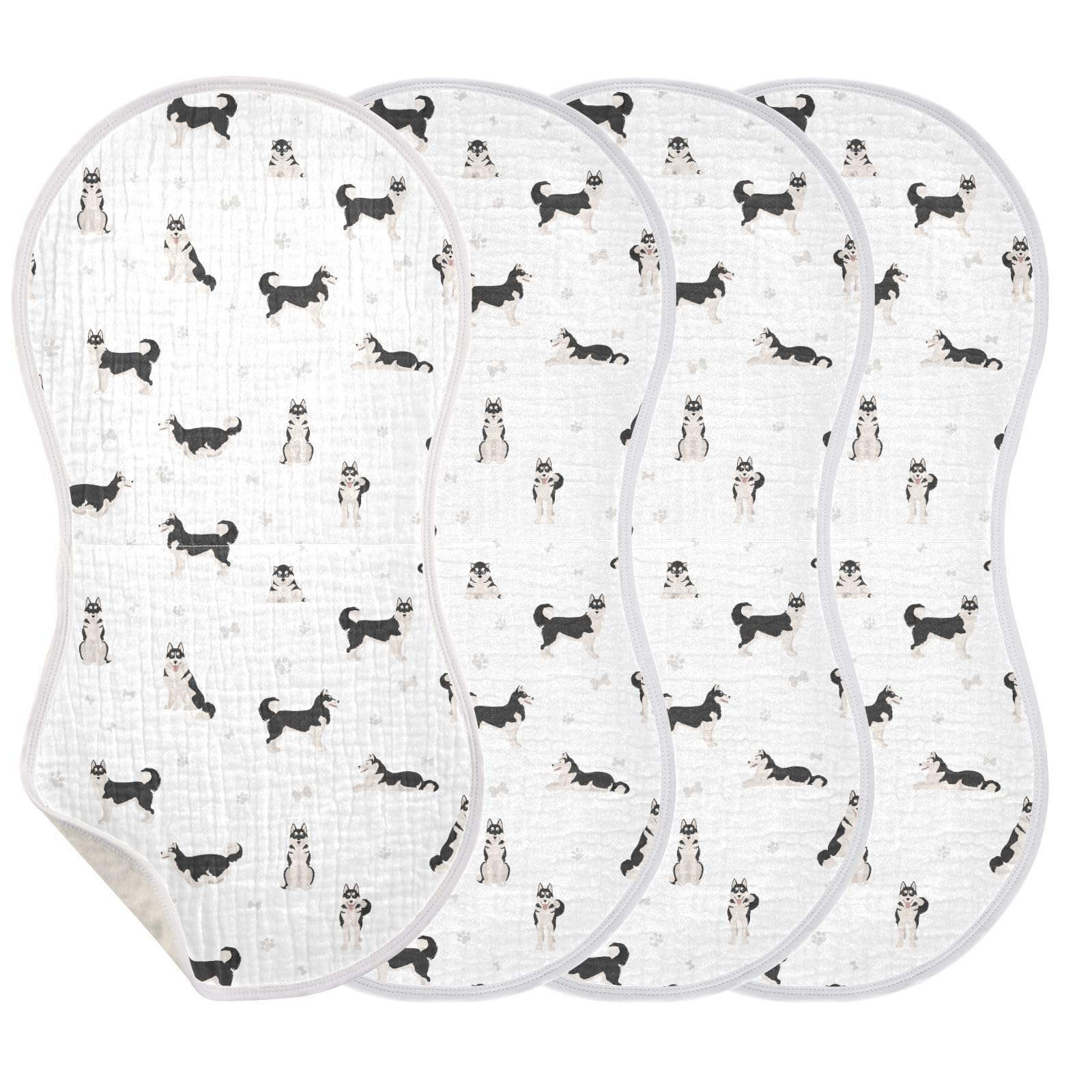 KICPOAY muslin burp cloth with Siberian Husky pattern, soft and absorbent for newborns.