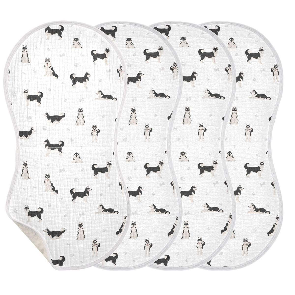KICPOAY muslin burp cloth with Siberian Husky pattern, soft and absorbent for newborns.