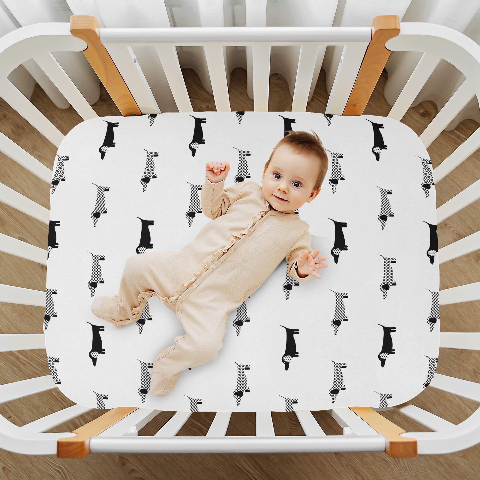 KICPOAY pack-n-play sheet with dachshund design for a clean play space