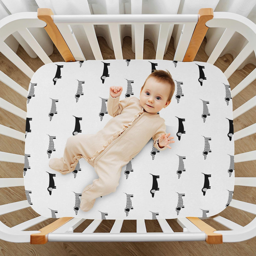 KICPOAY pack-n-play sheet with dachshund design for a clean play space