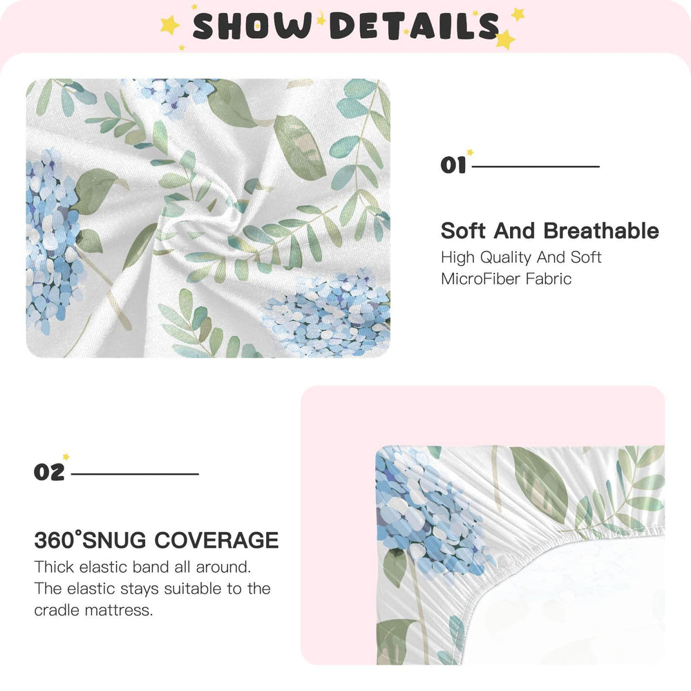 Pattern detail of hydrangea design adds gentle nursery decor.