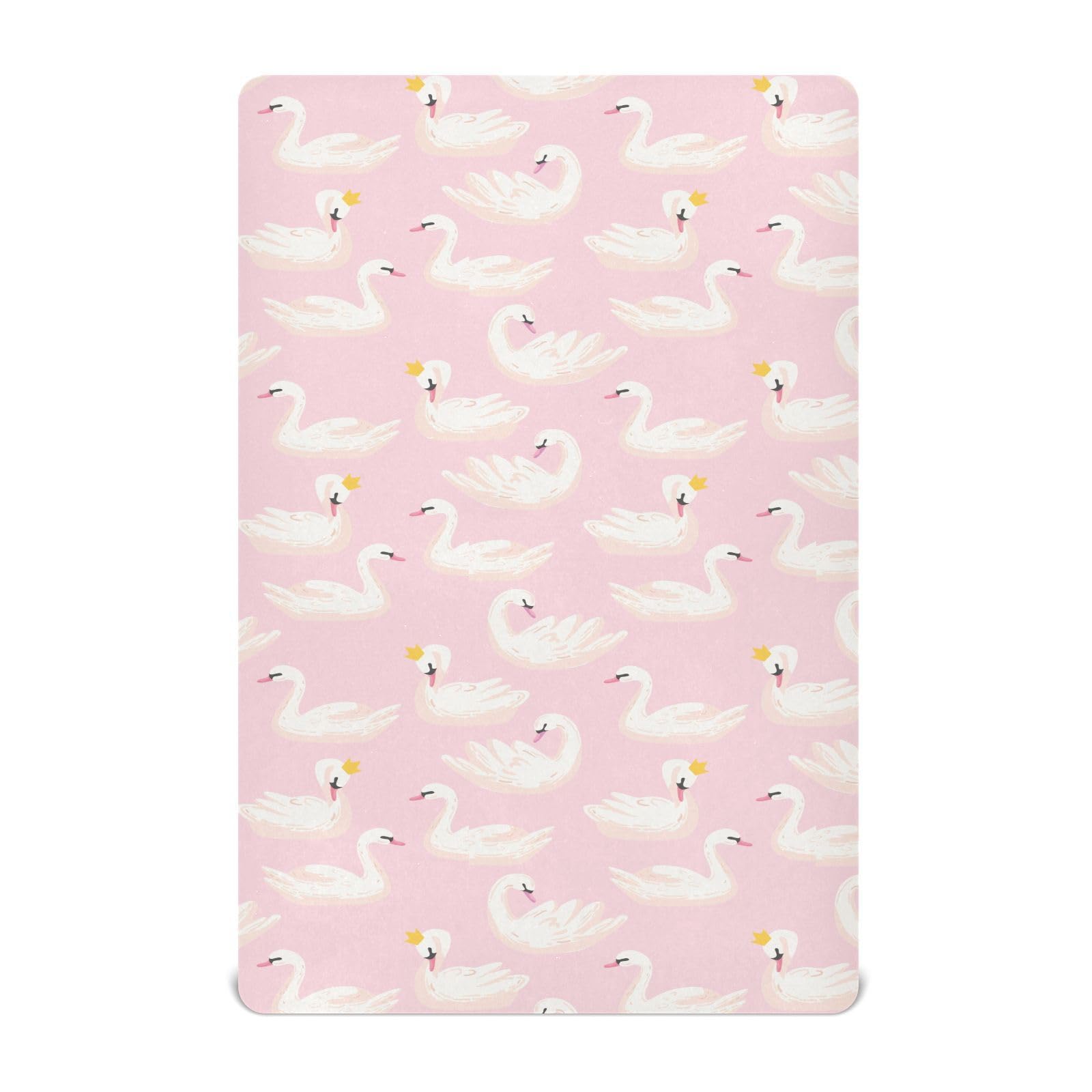KICPOAY pink swan pattern fitted sheet ideal for cozy baby sleep.