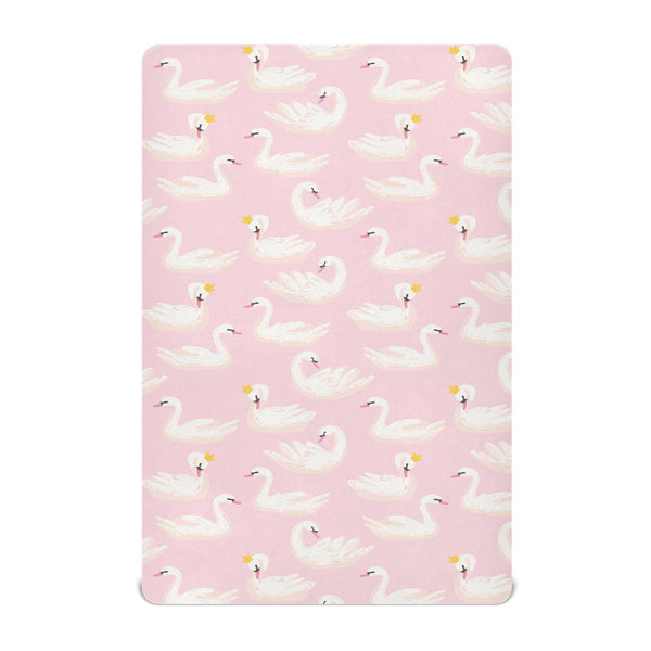 KICPOAY pink swan pattern fitted sheet ideal for cozy baby sleep.