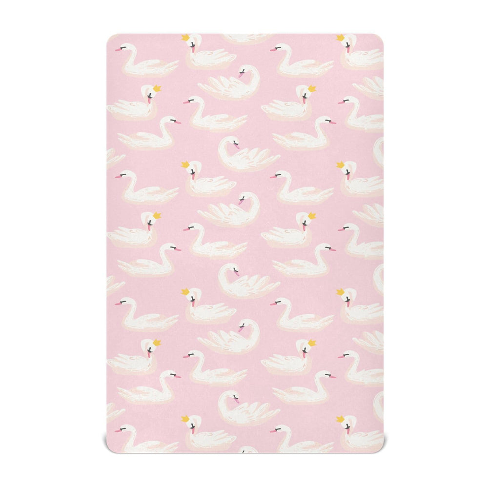KICPOAY pink swan pattern fitted sheet ideal for cozy baby sleep.