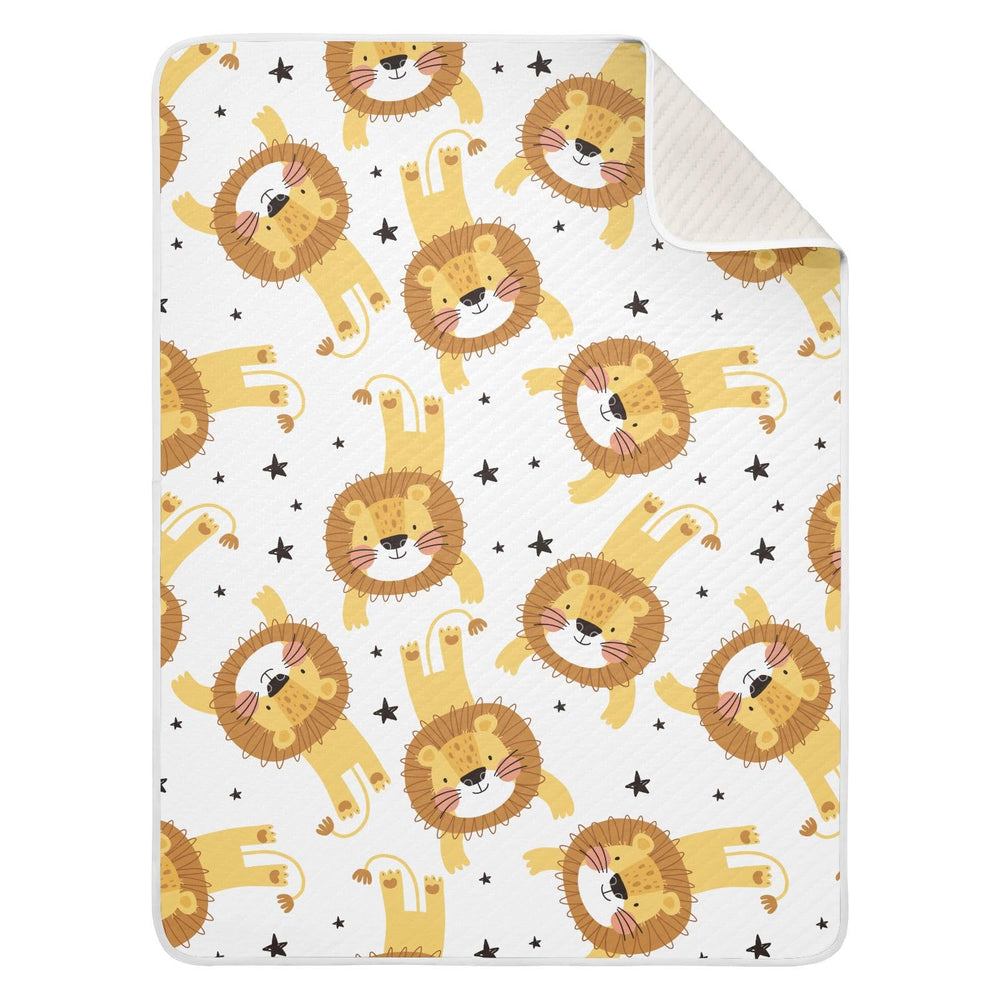 KICPOAY swaddle blanket with yellow lion print front view showing a cozy wrap option
