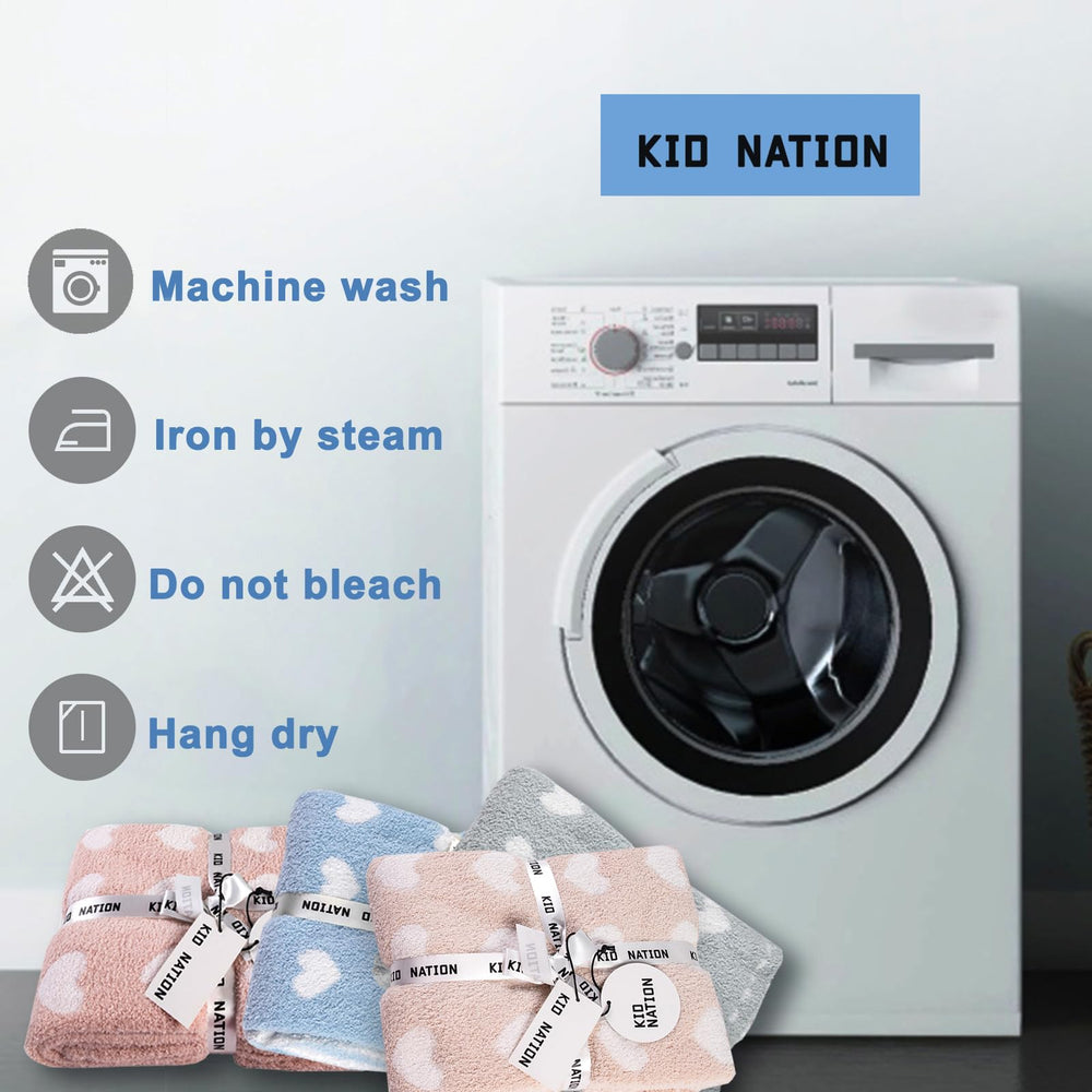 Kid Nation machine-washable blanket for easy care and durability.