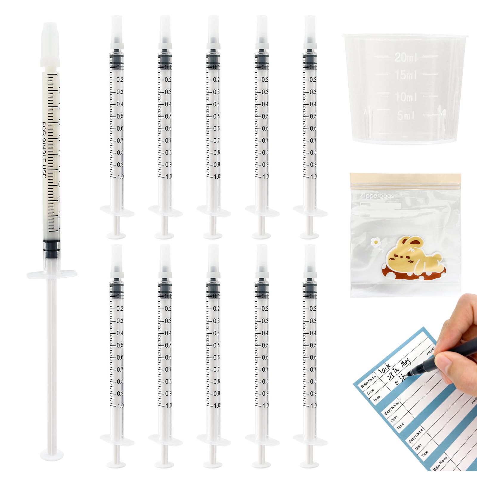 Kid2Kit 50-set 1mL syringes with caps for clean colostrum collection.