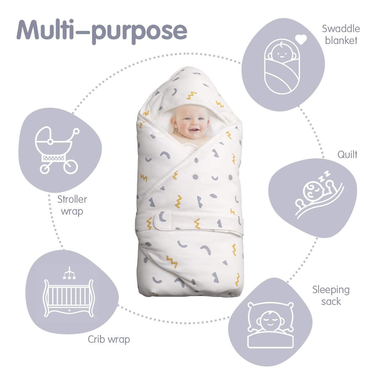 KIDDA swaddle 360-degree womb-design wraps baby snugly for sleep.