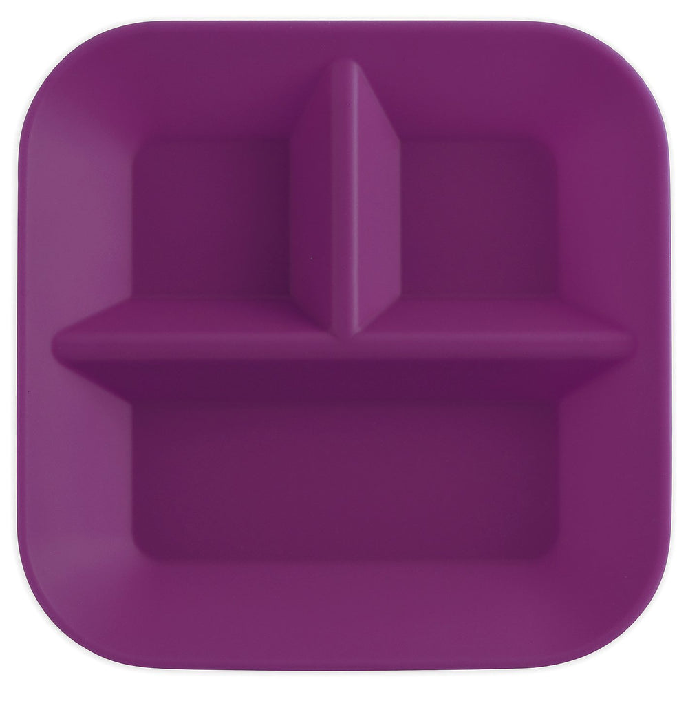 Kiddiebites plum 2-pack non-slip plate design prevents sliding during meals.