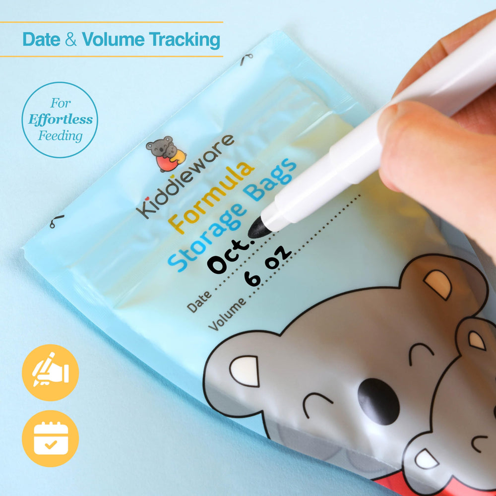 Kiddieware writable labeling area lets you date stored milk easily