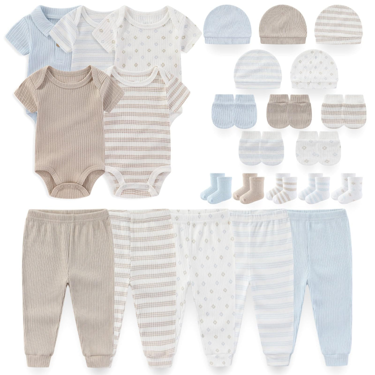 Kiddiezoom newborn layette giftset with soft bodysuits and pants for gentle daily wear.