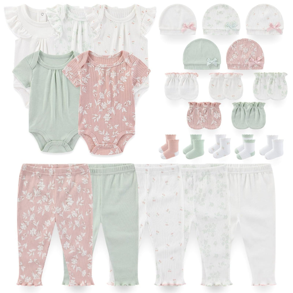 Kiddiezoom newborn layette gift set displayed, ideal for everyday wear and simple diaper changes