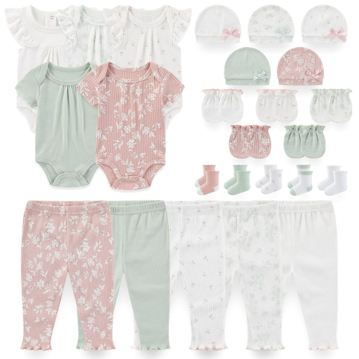 Kiddiezoom newborn layette gift set displayed, ideal for everyday wear and simple diaper changes