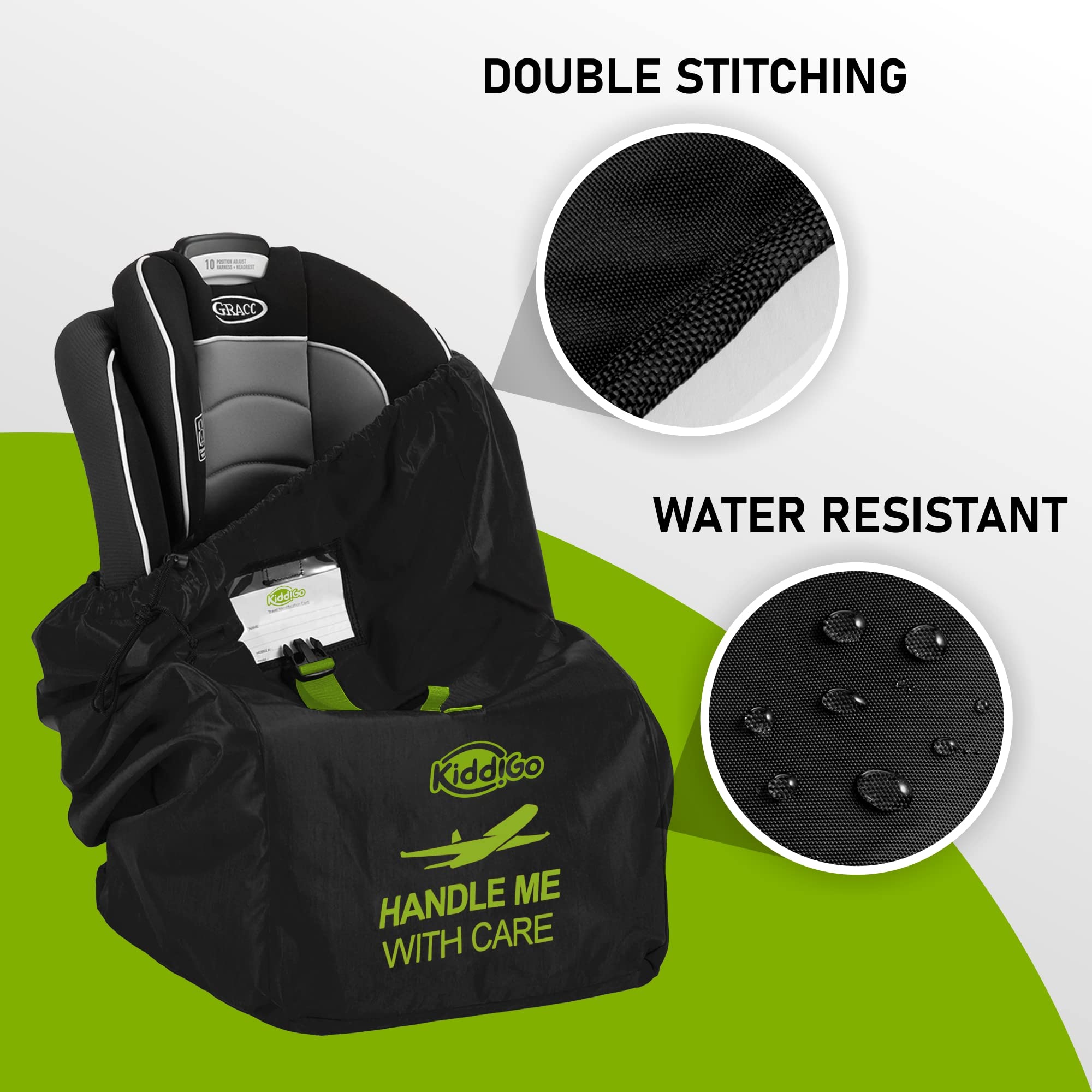 Kiddigo bag beside luggage on conveyor aids quick identification.