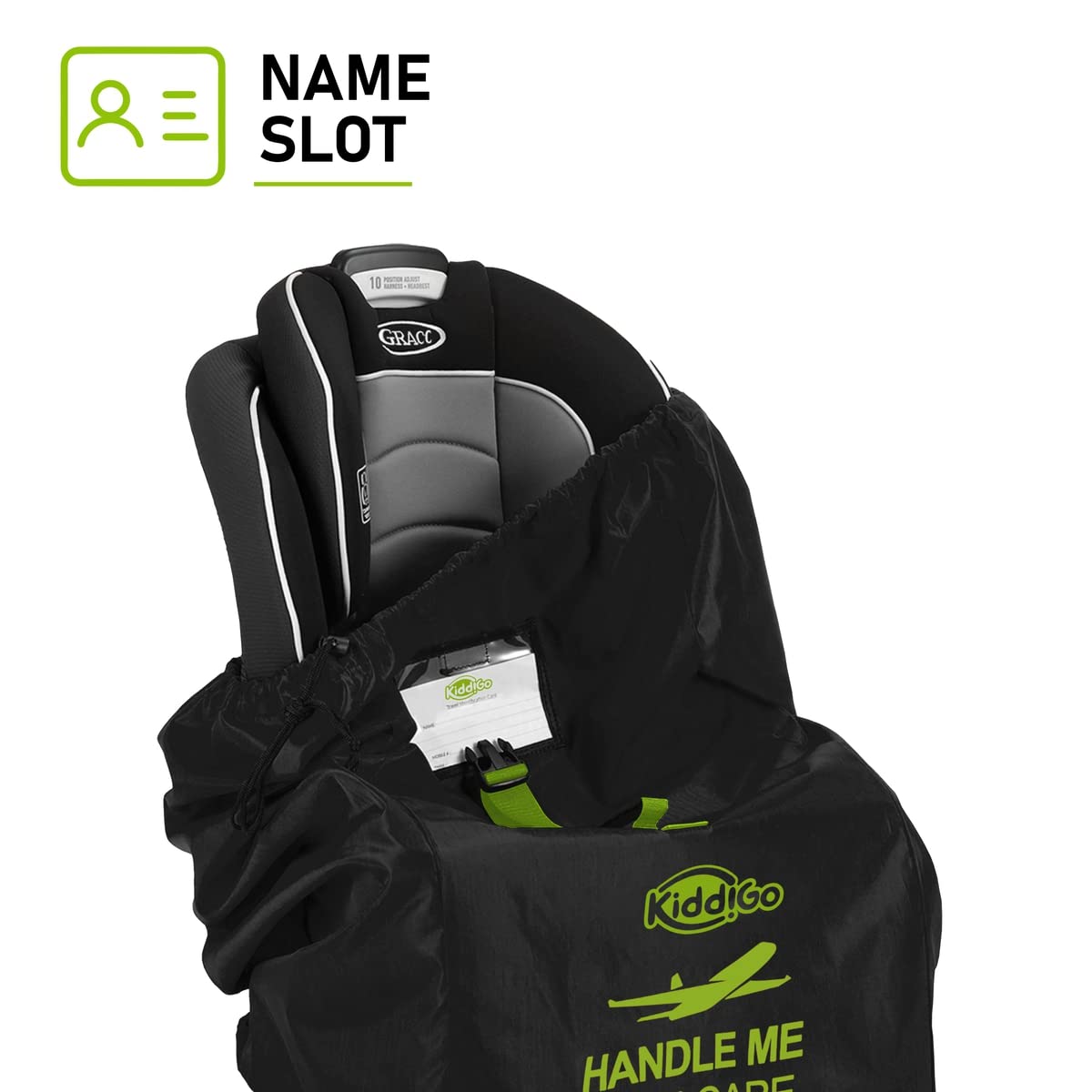 Kiddigo bag features drawstring closure and overlap clip for secure protection.