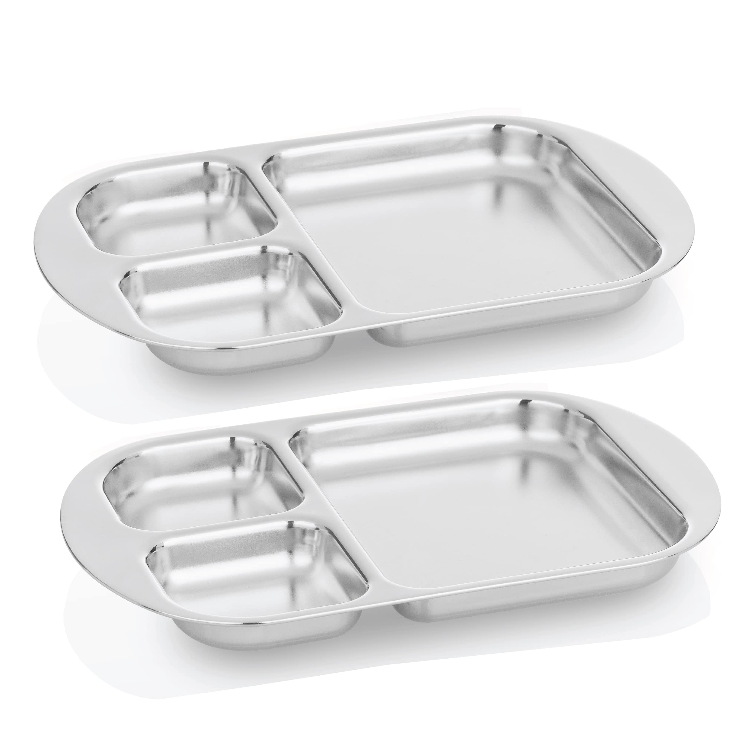 Kiddobloom Education Series divided plate close-up in silver, built for durable toddler meals.